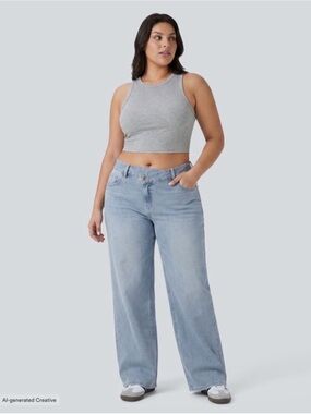 HALARA Light Wash Wide-Leg Jeans in Pale Blue